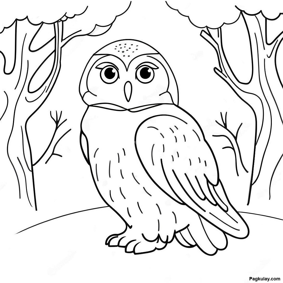 Free printable Kaakit-Akit Na Snowy Owl Sa Taglamig Coloring Page coloring page from the Mga Hayop collection — black-and-white outline drawing for kids and adults.