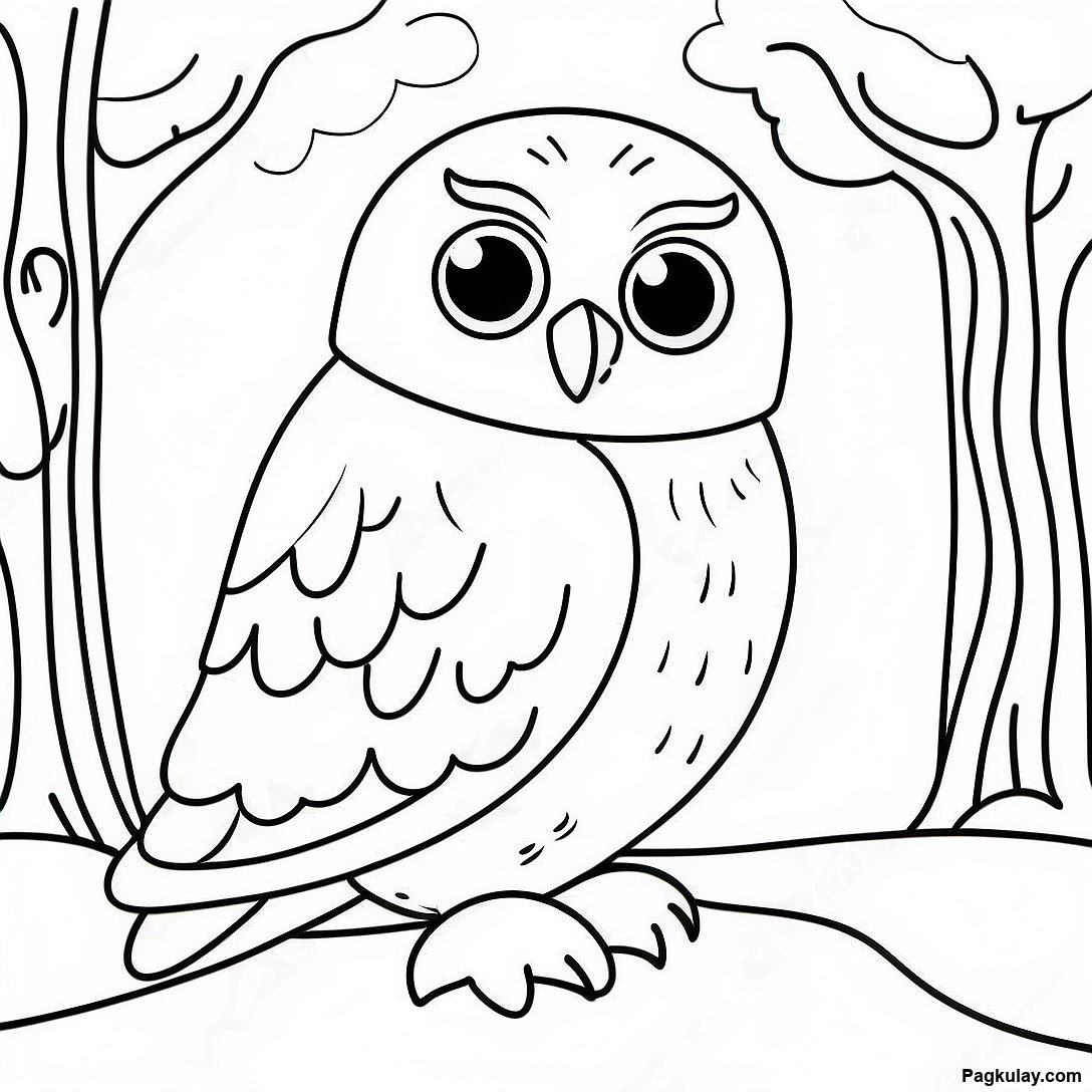 Free printable Kaakit-Akit Na Snowy Owl Sa Taglamig Coloring Page coloring page from the Mga Hayop collection — black-and-white outline drawing for kids and adults.