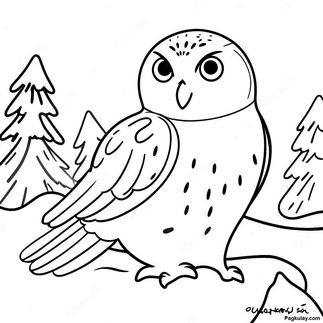 Free printable Kaakit-Akit Na Snowy Owl Sa Taglamig Coloring Page coloring page from the Mga Hayop collection — black-and-white outline drawing for kids and adults.