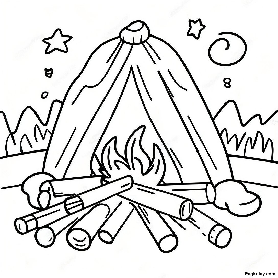 Komportableng Campfire Sa Ilalim Ng Mga Bituin Na Pahina Ng Kulay 96181 35220
