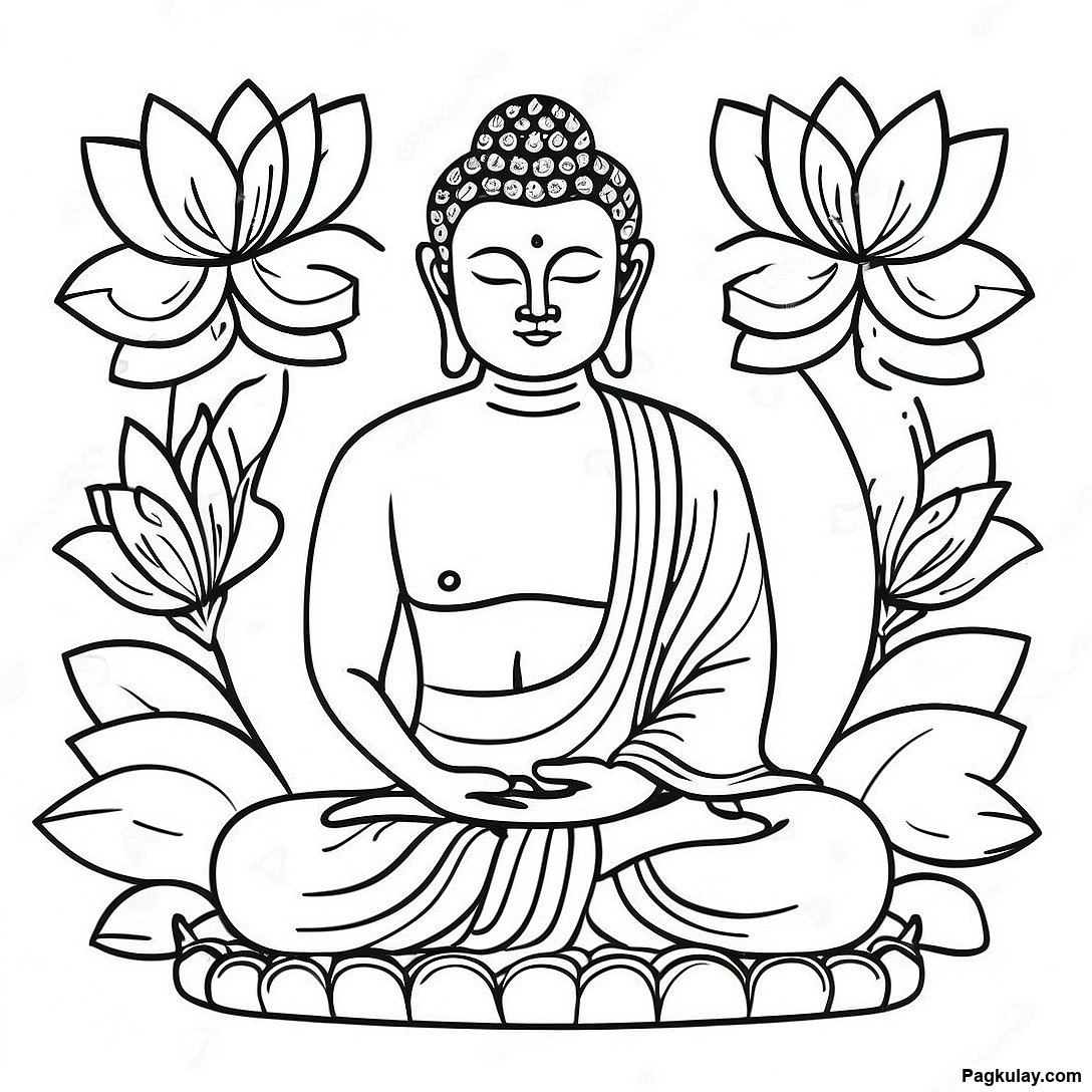 Pahina Ng Kulay Ng Buddha Na Napapaligiran Ng Mga Bulaklak Ng Lotus 113218 49305