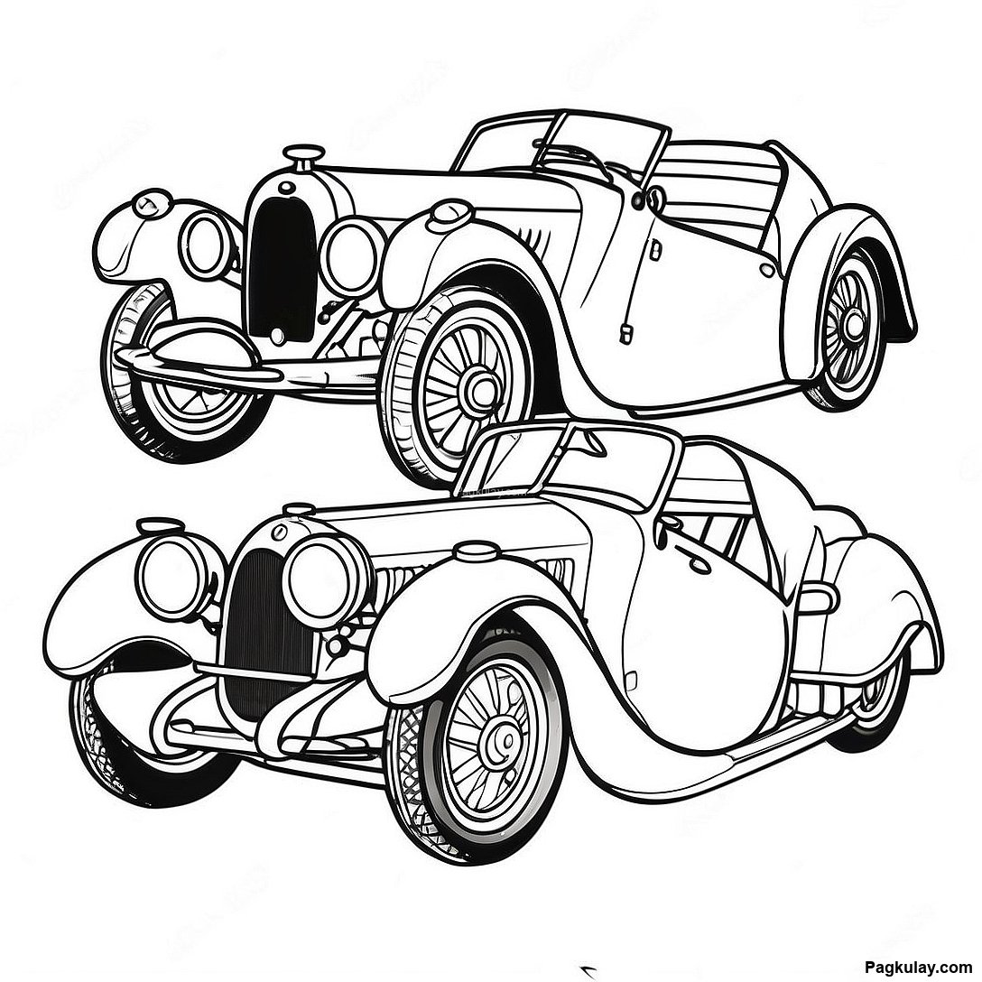 Free printable Vintage Bugatti Type 35 Na Pahina Ng Kulay coloring page from the Mga Sasakyan collection — black-and-white outline drawing for kids and adults.