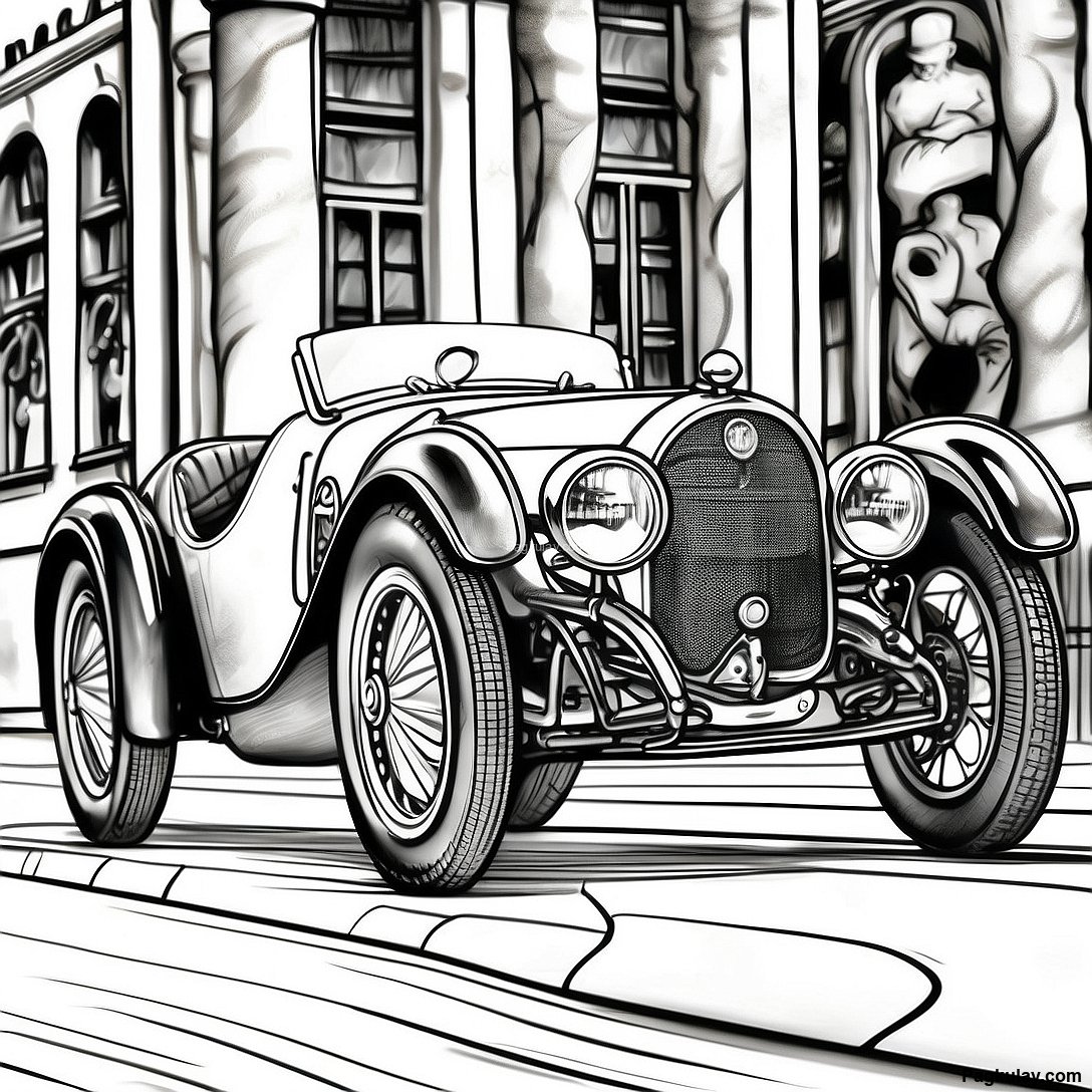 Free printable Vintage Bugatti Type 35 Na Pahina Ng Kulay coloring page from the Mga Sasakyan collection — black-and-white outline drawing for kids and adults.