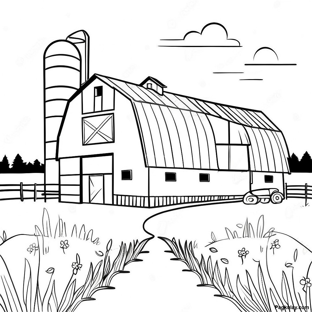 Free printable Vintage Na Bahay Kubo Na May Silos Coloring Page coloring page from the Kalikasan collection — black-and-white outline drawing for kids and adults.