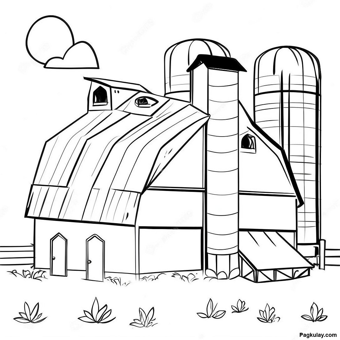 Free printable Vintage Na Bahay Kubo Na May Silos Coloring Page coloring page from the Kalikasan collection — black-and-white outline drawing for kids and adults.