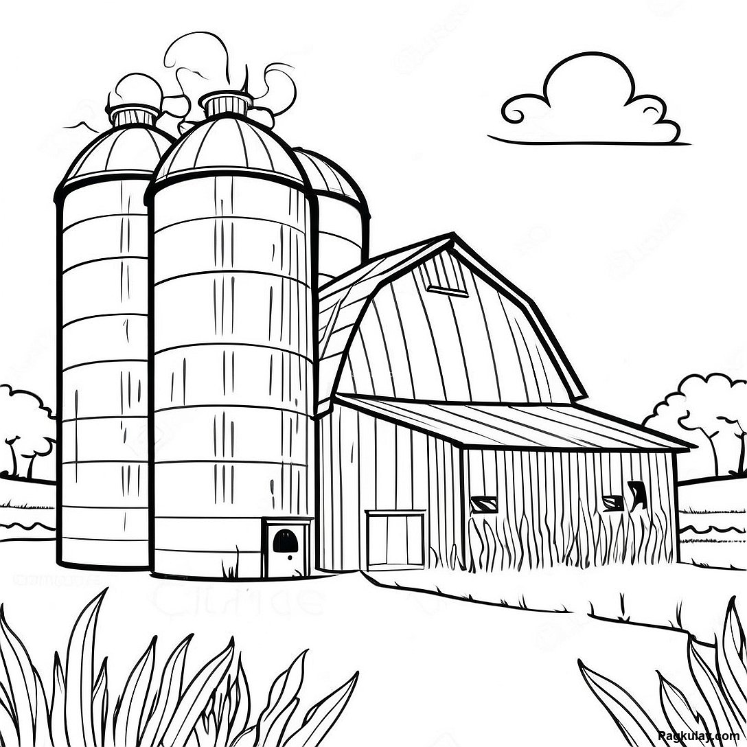 Free printable Vintage Na Bahay Kubo Na May Silos Coloring Page coloring page from the Kalikasan collection — black-and-white outline drawing for kids and adults.