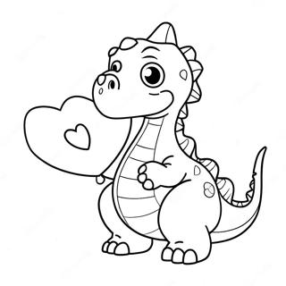 Pahina Ng Kulay Ng Kaakit Akit Na Dinosaur Na May Hawak Na Valentine 100320 38935