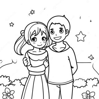 Kaakit Akit Na Anime Couple Sa Ilalim Ng Mga Bituin Na Pahina Ng Kulay Mga Pahina Ng Kulay