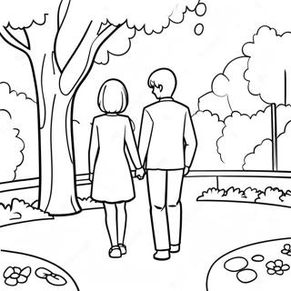 Magandang Anime Couple Sa Isang Parke Na Pahina Ng Kulay Mga Pahina Ng Kulay