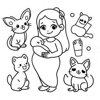 Cute Na Buntis Na Babae Na May Mga Alagang Hayop Na Pahina Ng Kulay 109983 46647