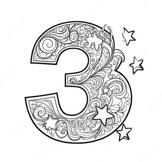 Makulay Na Pahina Ng Kulay Na Numero 3 Na May Mga Bituin 111013-47476