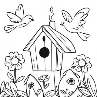 Makulay Na Bahay Ng Ibon Na May Mga Bulaklak Pahina Ng Kulay 117082 52467