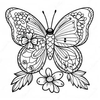 Elegant Na Dreamcatcher Butterfly Na May Mga Bulaklak Coloring Page Mga Pahina Ng Kulay