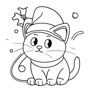 Masiglang Pusa Ng Pasko Na May Santa Hat Na Pahina Ng Kulay 118909-53988