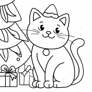 Kaakit Akit Na Pusa Ng Pasko Na Nakatayo Sa Tabi Ng Puno Na Pahina Ng Kulay 118912-53997