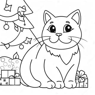 Kaakit Akit Na Pusa Ng Pasko Na Nakatayo Sa Tabi Ng Puno Na Pahina Ng Kulay 118912-54000