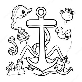 Whimsical Na Angkla Na May Mga Nilalang Sa Dagat Na Pahina Ng Kulay 122376-56928