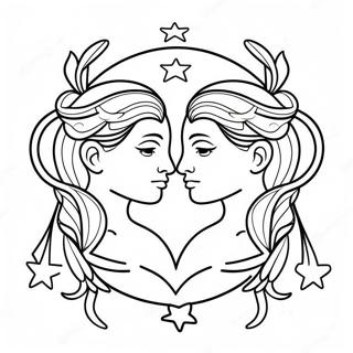 Simbolo Ng Gemini Na May Mga Bituin Na Pahina Ng Kulay 124590-58735