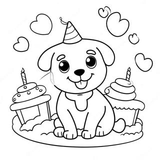 Kulay Na Pahina Ng Cute Na Puppy Sa Pagdiriwang Ng Kaarawan 125463-59412