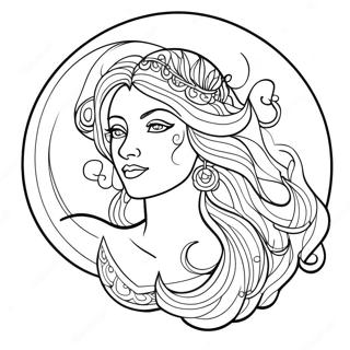 Maharlikang Diyosa Ng Buwan Na May Dumadaloy Na Buhok Na Pahina Ng Kulay 129687 62822