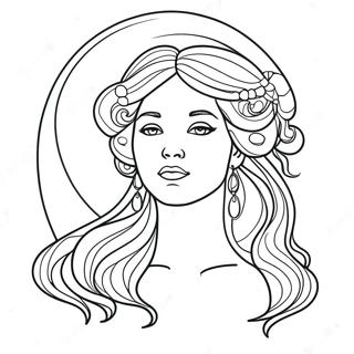 Maharlikang Diyosa Ng Buwan Na May Dumadaloy Na Buhok Na Pahina Ng Kulay 129687 62823