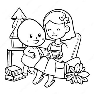 Pahina Ng Kulay Ng Nakababatang Kapatid Na Babae Na Nagbabasa Ng Kwento 131308-64077