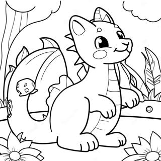 Masayang Pahina Ng Kulay Ng Pusa Dragon Sa Hardin 131720-64398