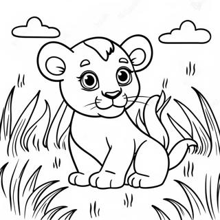 Pahina Ng Kulay Ng Cute Na Lion Cub Sa Damo 134649 66670
