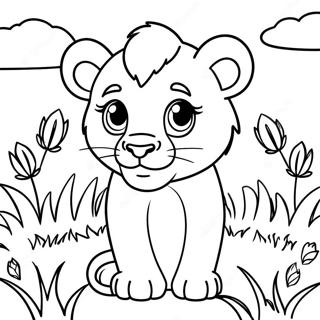 Pahina Ng Kulay Ng Cute Na Lion Cub Sa Damo 134649 66671