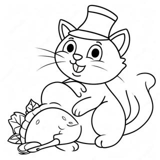 Masiglang Pusa Para Sa Thanksgiving Na May Pabo Na Pahina Ng Kulay 136773-68480