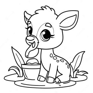 Kaakit Akit Na Sanggol Na Usa Na Uminom Ng Tubig Na Pahina Ng Kulay 138698 69987