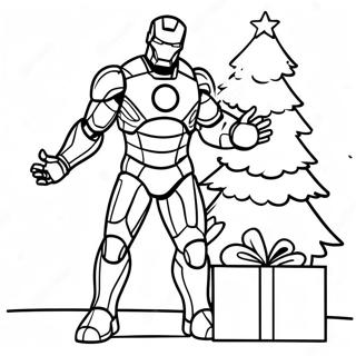 Iron Man Na Nagdekorasyon Ng Puno Ng Pasko Na Pahina Ng Kulay Mga Pahina Ng Kulay