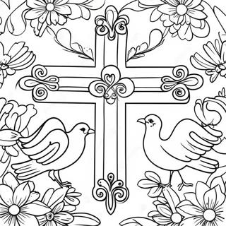 Eleganteng Krus Na May Mga Kalapati Na Pahina Ng Kulay 20918 4576