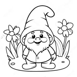 Masayang Gnome Na May Mga Bulaklak Na Pahina Ng Kulay 24441-5322