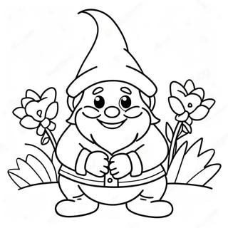 Masayang Gnome Na May Mga Bulaklak Na Pahina Ng Kulay 24441-5323