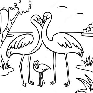 Pahina Ng Kulay Ng Pamilya Ng Flamingo Sa Tabi Ng Pond 25715 5618