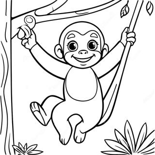 Curious George Na Nagswing Mula Sa Isang Puno Pahina Ng Kulay 27659-6014