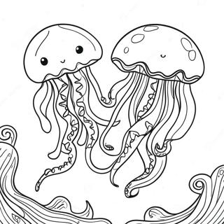 Pahina Ng Kulay Ng Elegant Jellyfish Na May Dumadaloy Na Tentacles 28953-6311