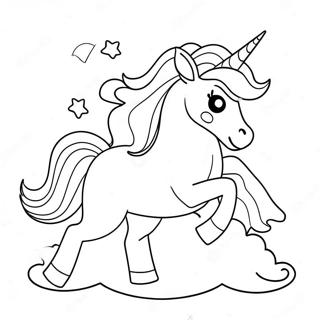Masayang Unicorn Na Tumakbo Sa Mga Ulap Sa Pahina Ng Kulay 291-516