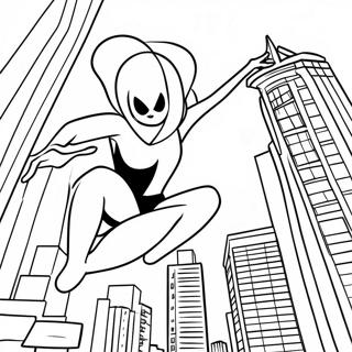 Spider Gwen Na Nagsaswing Sa Lungsod Na Pahina Ng Kulay 32108-6993