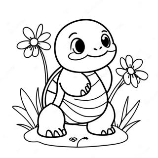 Masayang Squirtle Na May Mga Bulaklak Na Pahina Ng Kulay 36599-7997