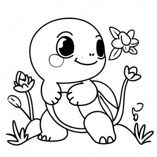 Masayang Squirtle Na May Mga Bulaklak Na Pahina Ng Kulay 36599-7998