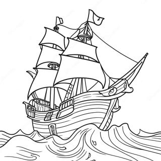 Vintage Na Barkong Pirata Sa Maalon Na Dagat Na Pahina Ng Kulay 37174-8131