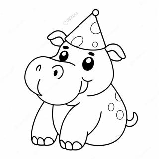 Cute Na Hippo Na Naka Party Hat Na Pahina Ng Kulay 40445-8834