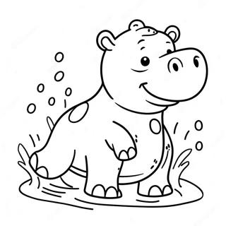 Masayang Hippo Na Nagsasaya Sa Tubig Na Pahina Ng Kulay 40446-8838