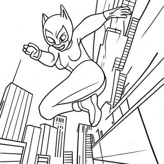 Catwoman Na Tumatalon Mula Sa Isang Gusali Na Pahina Ng Kulay 56550-12377