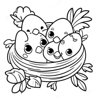 Masayang Mga Sisiw Sa Nido Na Pahina Ng Kulay 656-1552