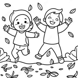 Masayang Mga Bata Na Tumatalon Sa Mga Dahon Na Pahina Ng Kulay 6928 565