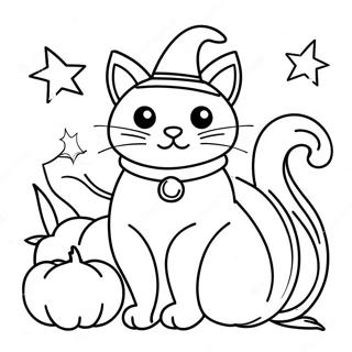 Mangkukulam Na Pusa Na Nakatayo Sa Kalabasa Pahina Ng Kulay 72648-16359
