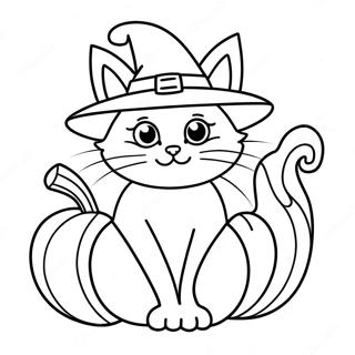 Mangkukulam Na Pusa Na Nakatayo Sa Kalabasa Pahina Ng Kulay 72648-16360